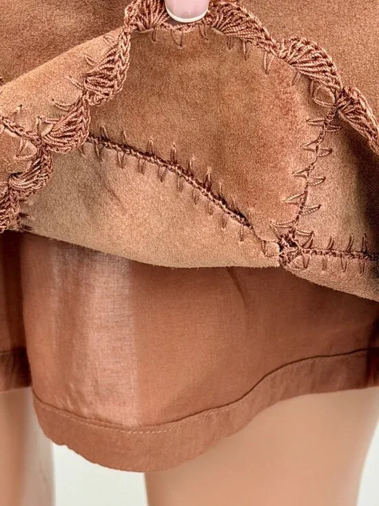 Free People Suede Patchwork High Waist Mini Skirt | Western Boho Coastal 70s 10 - Picture 15 of 16